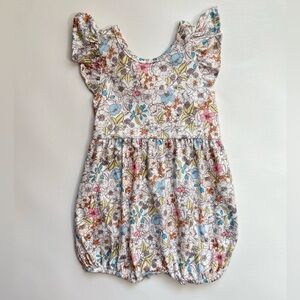NWOT Floral Ruffle Sleeve Baby Romper - White with Multicolor Floral Print